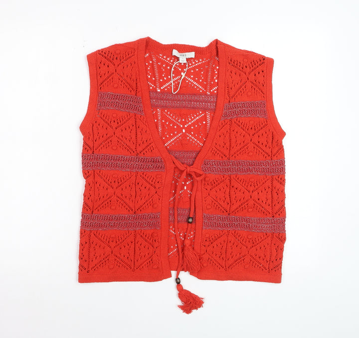 Marks and Spencer Women’s Red Open-Knit Tasselled Vest Size S