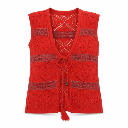 Marks and Spencer Women’s Red Open-Knit Tasselled Vest Size S
