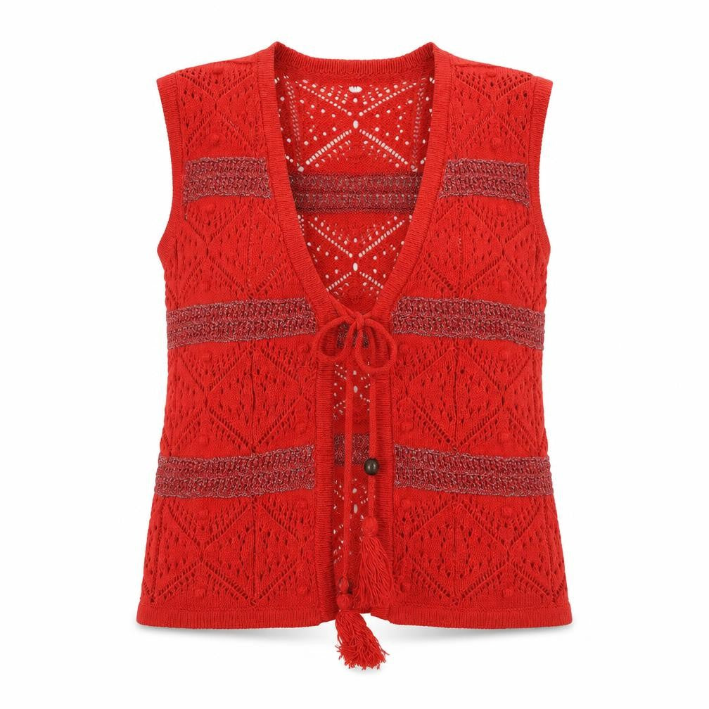 Marks and Spencer Women’s Red Open-Knit Tasselled Vest Size S