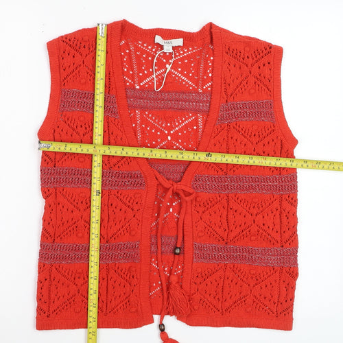 Marks and Spencer Women’s Red Open-Knit Tasselled Vest Size S