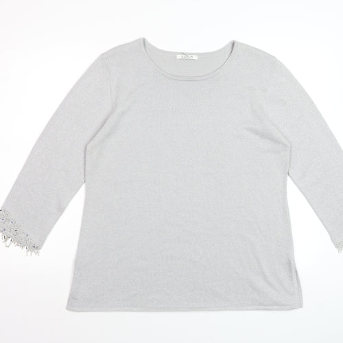 Platinum Women Silver L Knit Pullover Jumper with Fringe 3/4 Sleeves