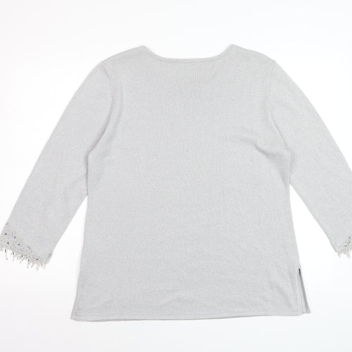 Platinum Women Silver L Knit Pullover Jumper with Fringe 3/4 Sleeves