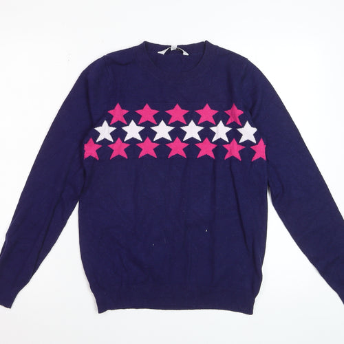 Amara Reya Women's Navy Star Crew Neck Jumper Size S Viscose Blend