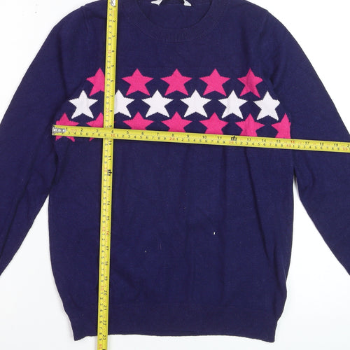 Amara Reya Women's Navy Star Crew Neck Jumper Size S Viscose Blend