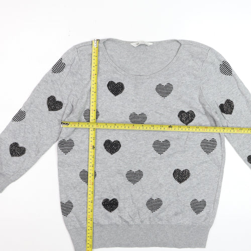 BHS Women’s Grey Heart Print Cotton Viscose Pullover Jumper Size 12