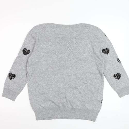 BHS Women’s Grey Heart Print Cotton Viscose Pullover Jumper Size 12