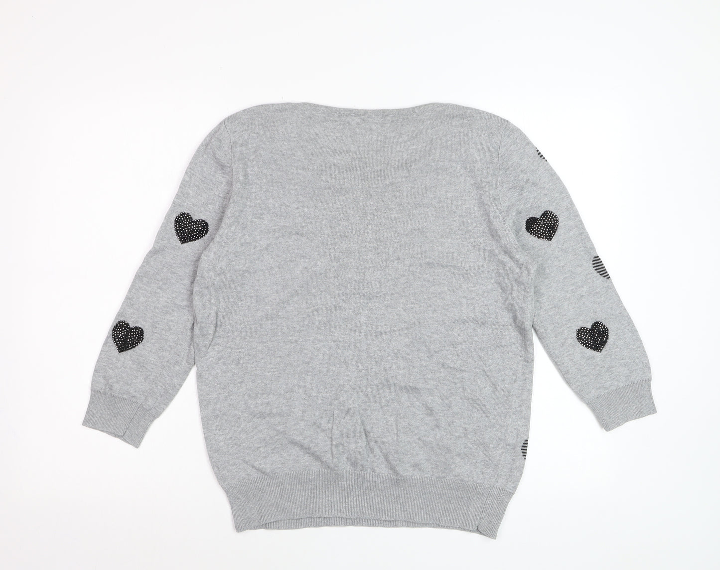BHS Women’s Grey Heart Print Cotton Viscose Pullover Jumper Size 12