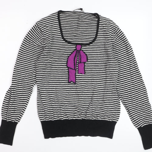 EAST Women’s Black Striped Scoop Neck Bow Jumper Size 18