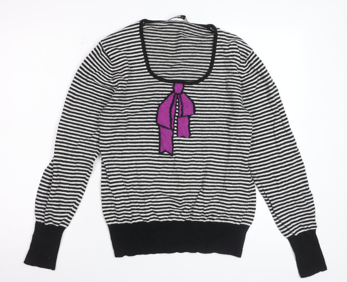 EAST Women’s Black Striped Scoop Neck Bow Jumper Size 18