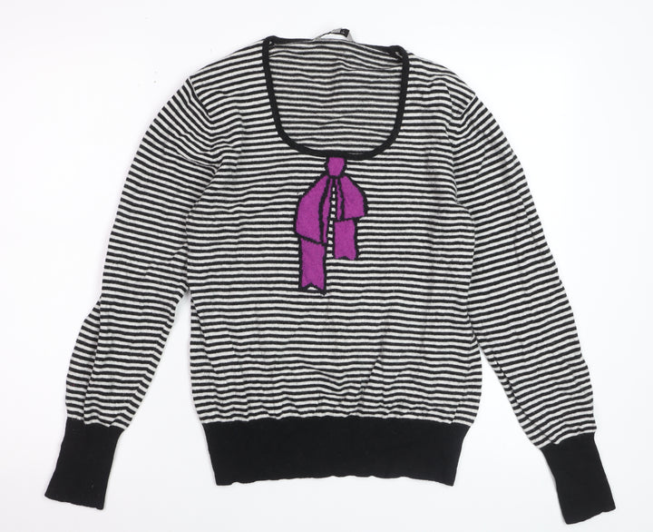 EAST Women’s Black Striped Scoop Neck Bow Jumper Size 18