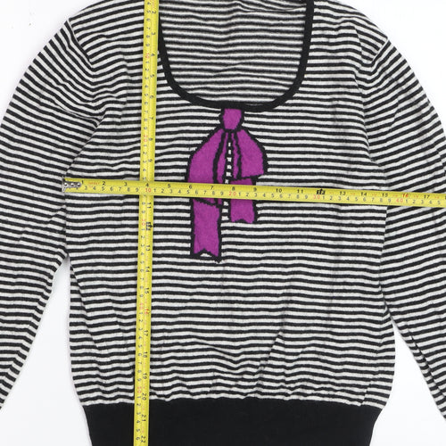 EAST Women’s Black Striped Scoop Neck Bow Jumper Size 18