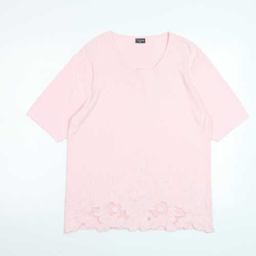Talisa Women Pink Embroidered Short Sleeve Knit T-Shirt XL
