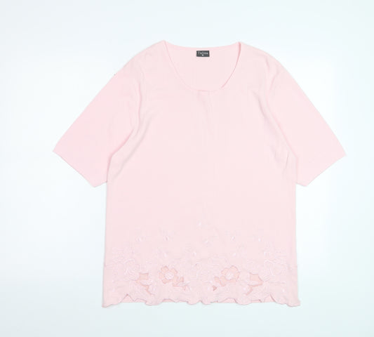 Talisa Women Pink Embroidered Short Sleeve Knit T-Shirt XL