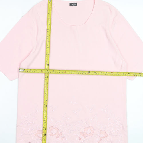 Talisa Women Pink Embroidered Short Sleeve Knit T-Shirt XL