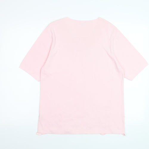 Talisa Women Pink Embroidered Short Sleeve Knit T-Shirt XL