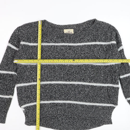 Hollister Womens Grey Striped Chunky-Knit Pullover Jumper Small
