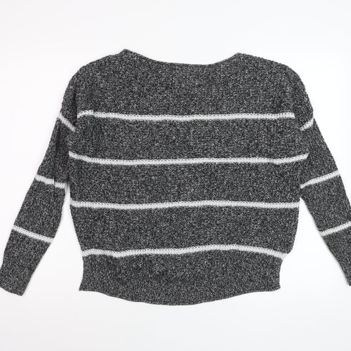 Hollister Womens Grey Striped Chunky-Knit Pullover Jumper Small