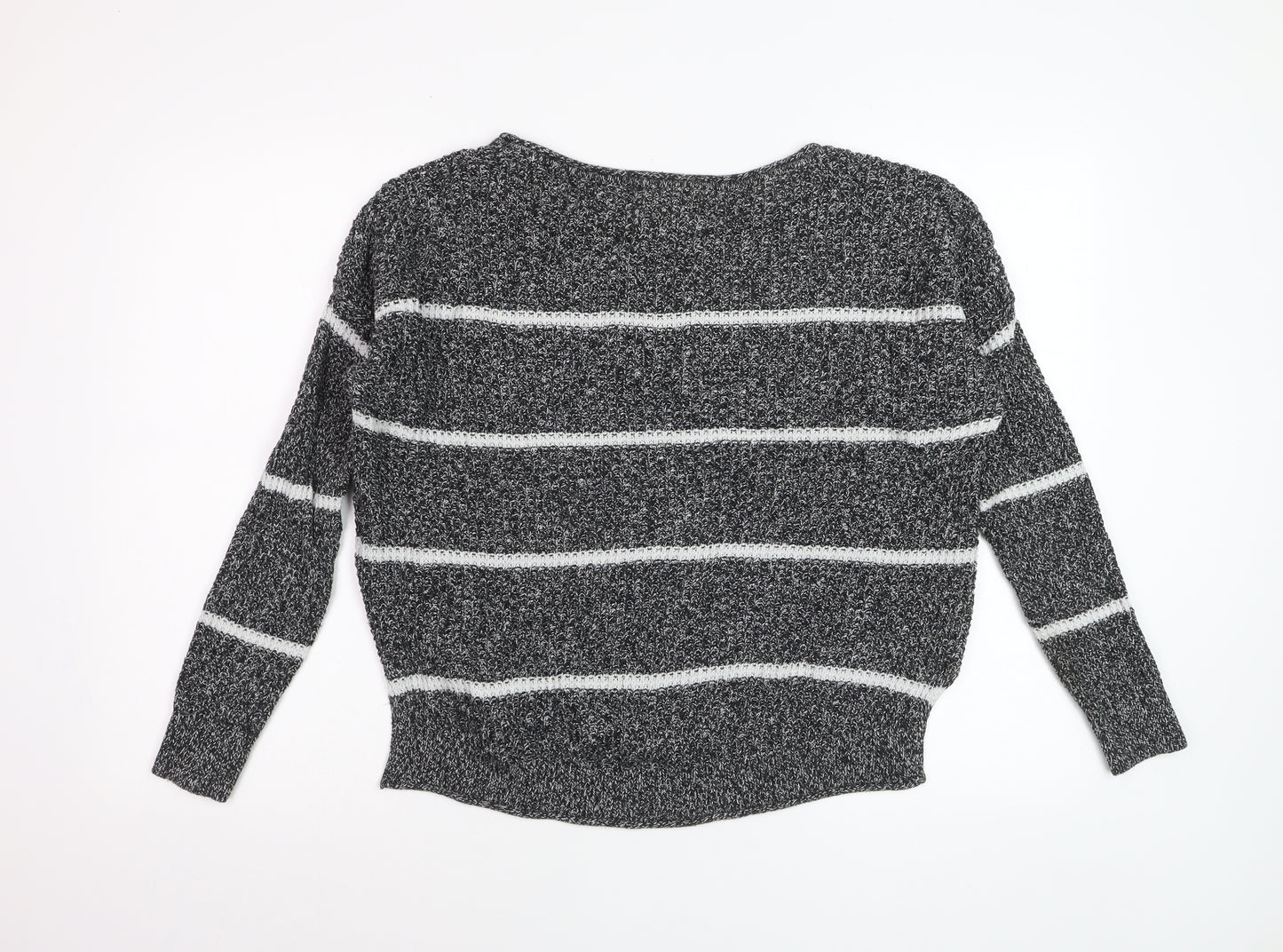Hollister Womens Grey Striped Chunky-Knit Pullover Jumper Small
