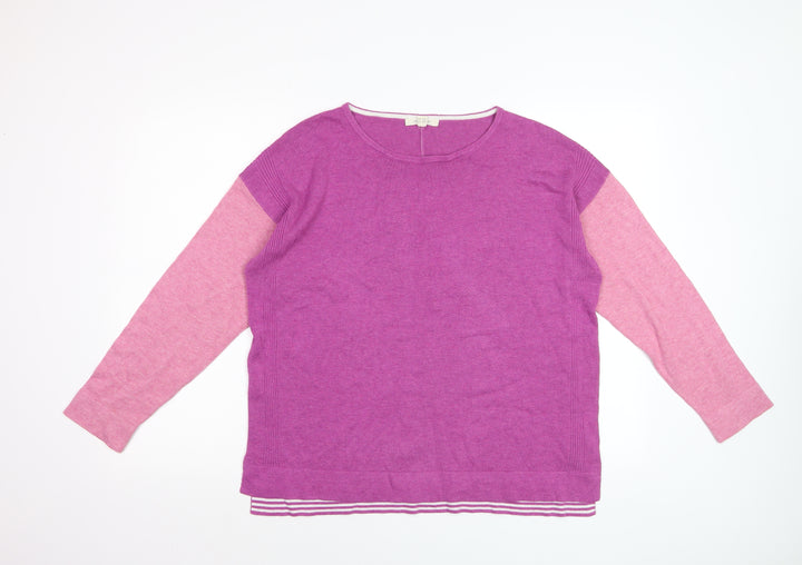 White Stuff Women's Purple Cotton Blend Crew Neck Jumper Size 14