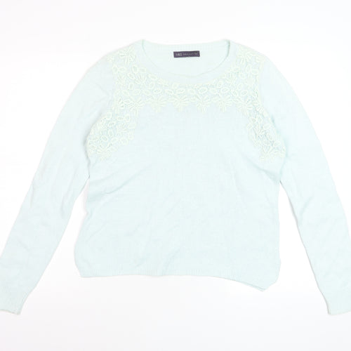 Marks and Spencer Womens Blue Crew Neck Embroidered Pullover Jumper Size 12