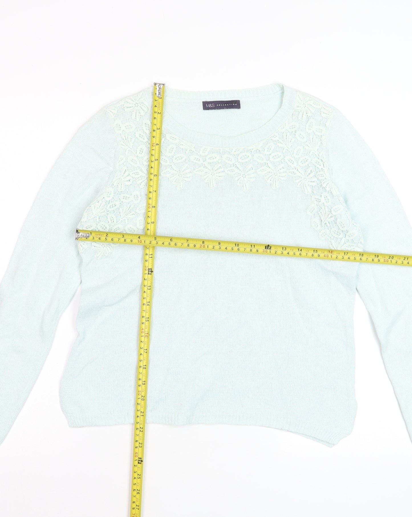 Marks and Spencer Womens Blue Crew Neck Embroidered Pullover Jumper Size 12