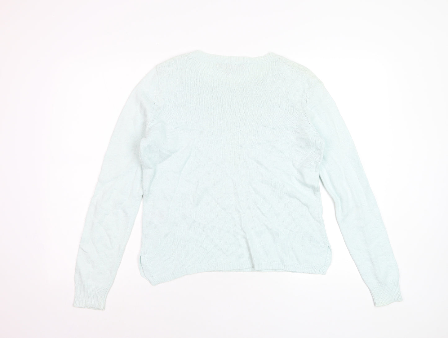 Marks and Spencer Womens Blue Crew Neck Embroidered Pullover Jumper Size 12