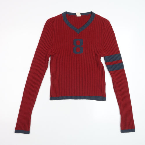 Urban Outfitters Women's Red V-Neck Knit Pullover Jumper Size M
