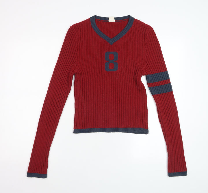 Urban Outfitters Women's Red V-Neck Knit Pullover Jumper Size M