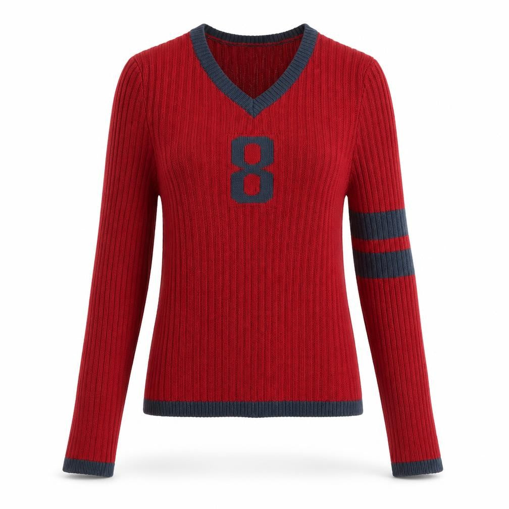 Front view of Urban Outfitters Women's Red V-Neck Knit jumper, size M