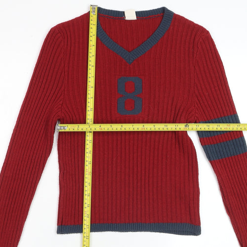 Urban Outfitters Women's Red V-Neck Knit Pullover Jumper Size M