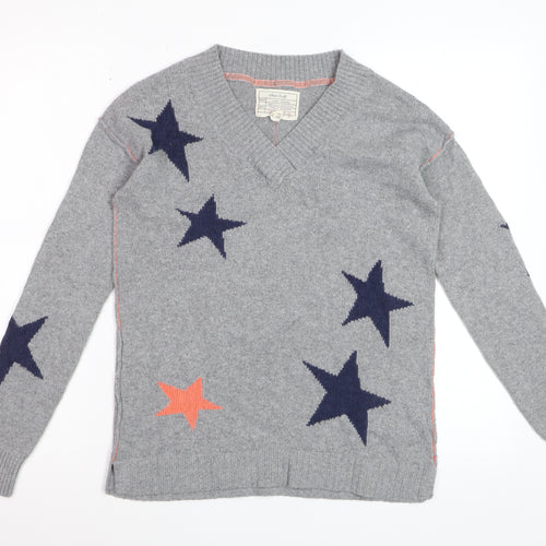 White Stuff Womens Grey Star V-Neck Merino Wool Jumper Size 8