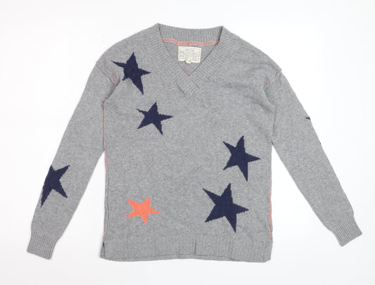 White Stuff Womens Grey Star V-Neck Merino Wool Jumper Size 8