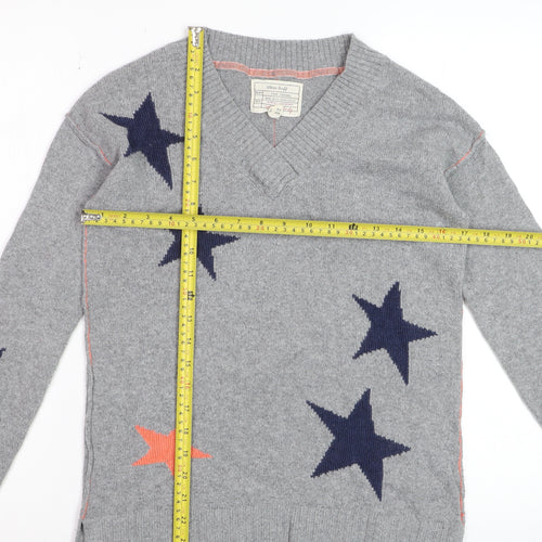 White Stuff Womens Grey Star V-Neck Merino Wool Jumper Size 8