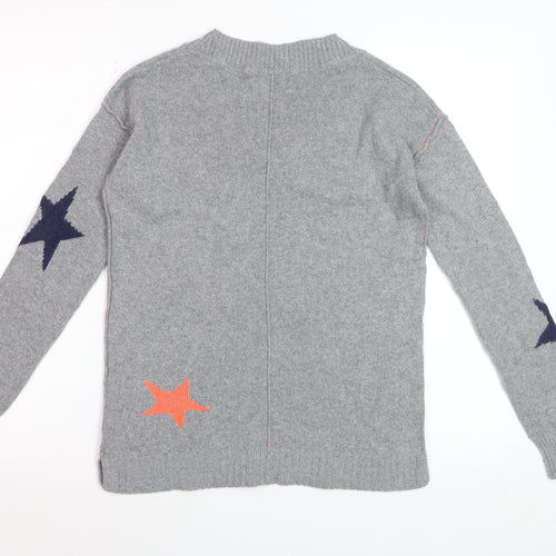 White Stuff Womens Grey Star V-Neck Merino Wool Jumper Size 8