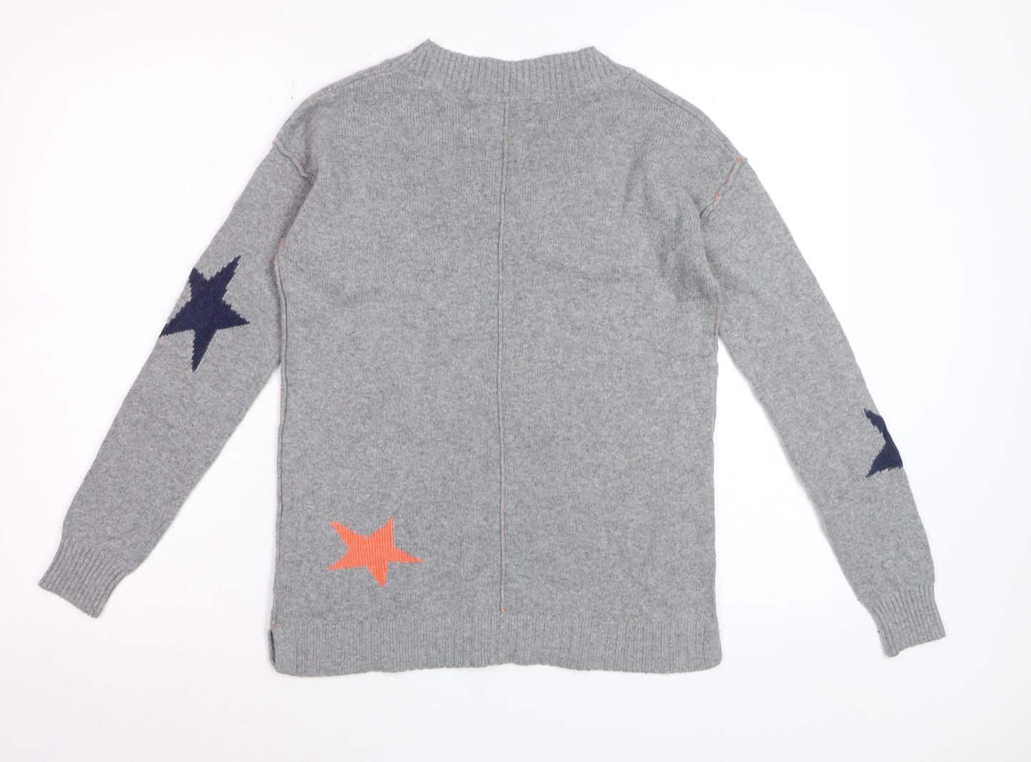 White Stuff Womens Grey Star V-Neck Merino Wool Jumper Size 8