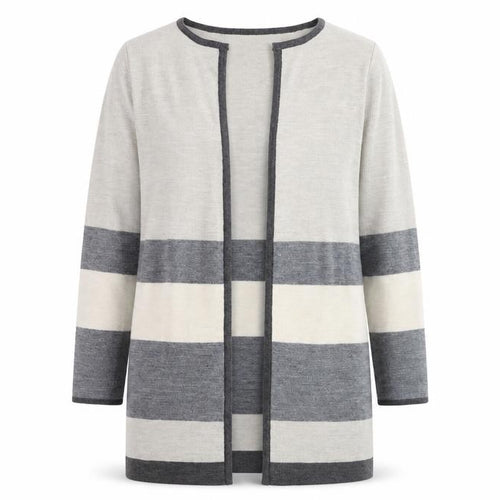 Bonmarché Women's Grey Striped Long Sleeve Open Knit Cardigan M