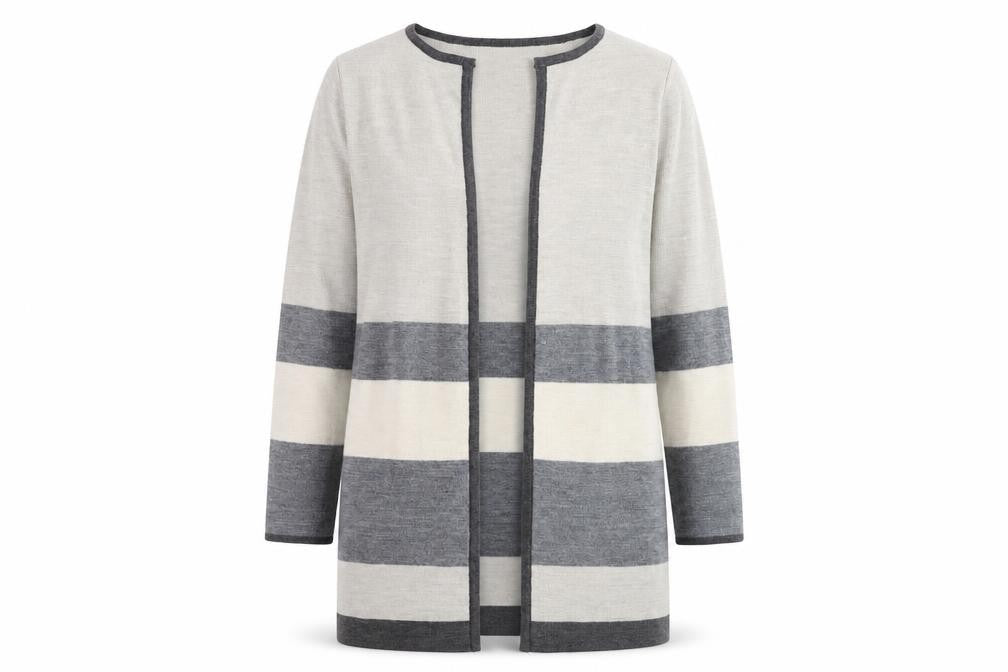 Bonmarché Women's Grey Striped Long Sleeve Open Knit Cardigan M