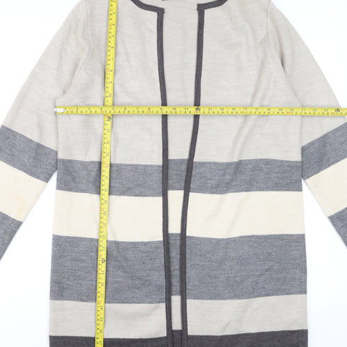 Bonmarché Women's Grey Striped Long Sleeve Open Knit Cardigan M