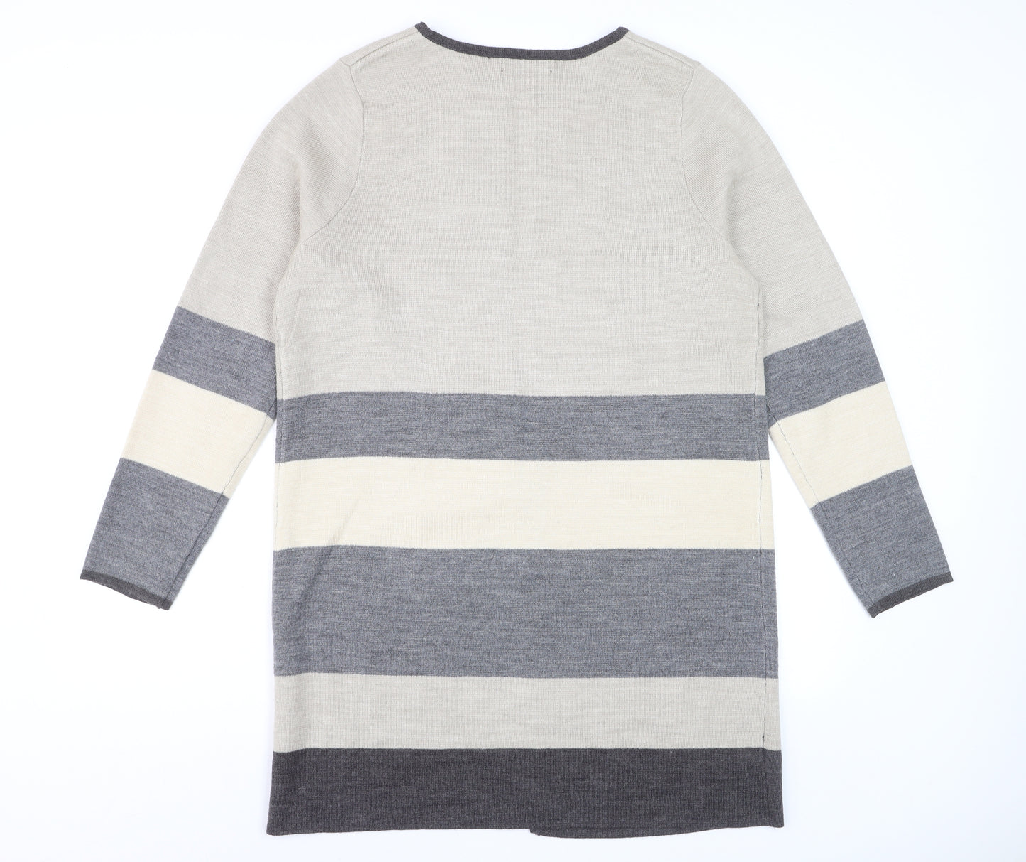 Bonmarché Women's Grey Striped Long Sleeve Open Knit Cardigan M