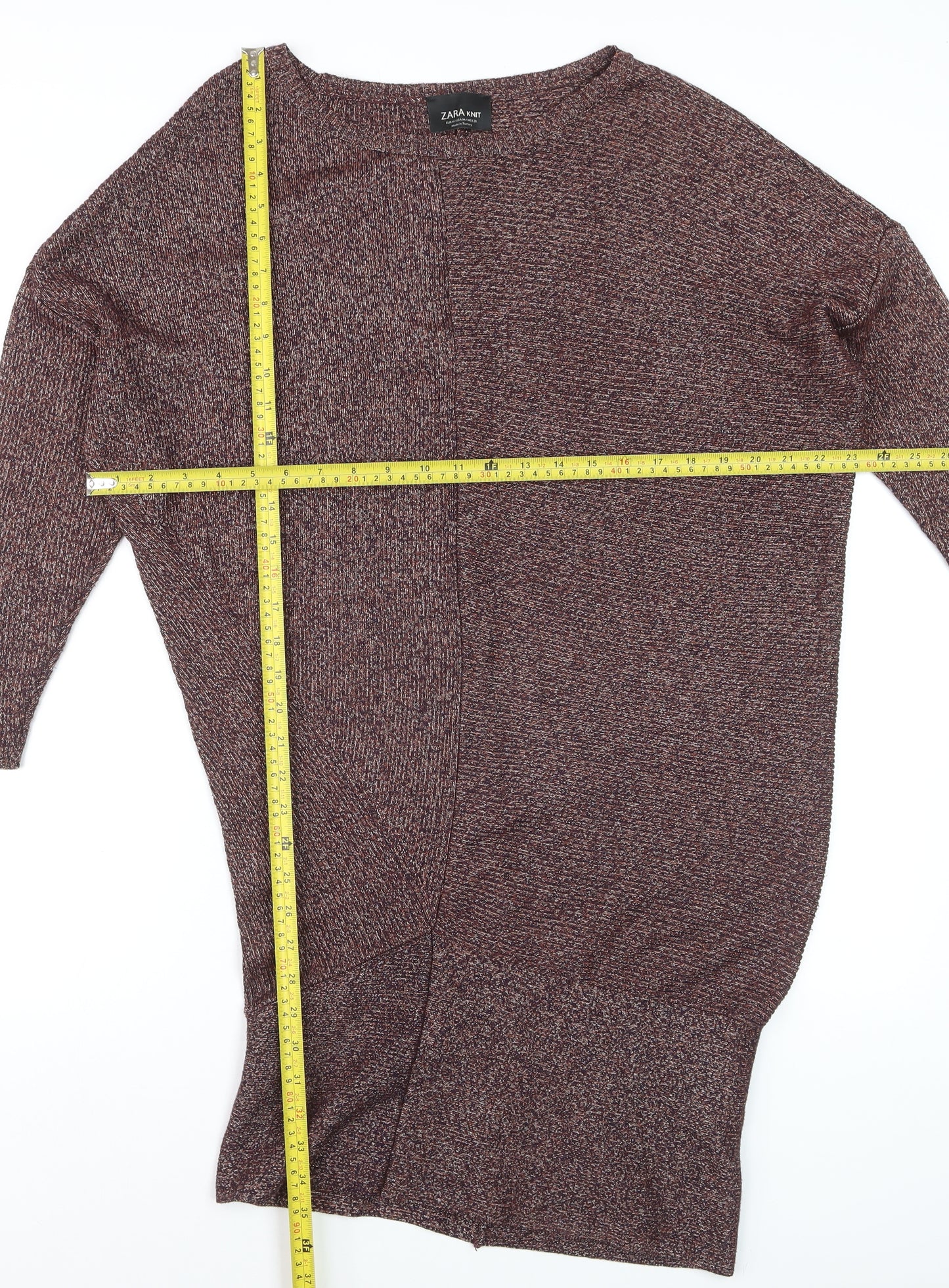 Zara Women Brown Knit Jumper Dress Size 12 Long Sleeve Viscose Blend