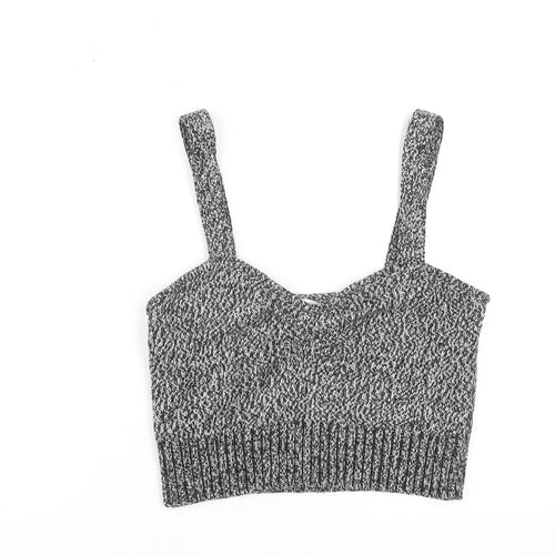 Zara Womens Grey Knit Cropped Tank Top L Slim Fit