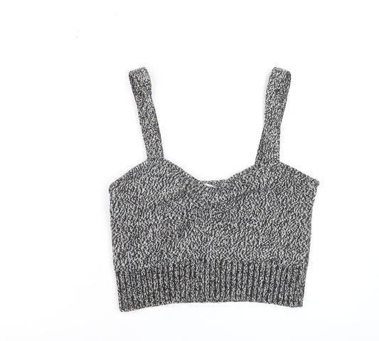 Zara Womens Grey Knit Cropped Tank Top L Slim Fit