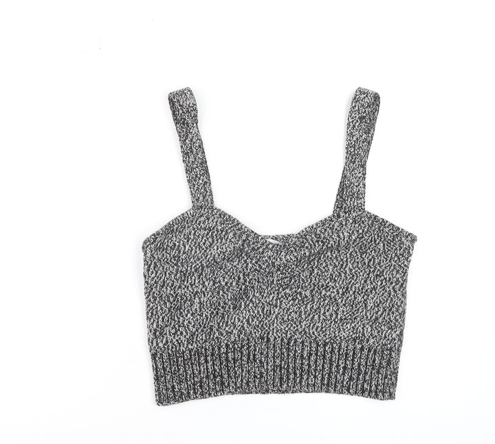 Zara Womens Grey Knit Cropped Tank Top L Slim Fit