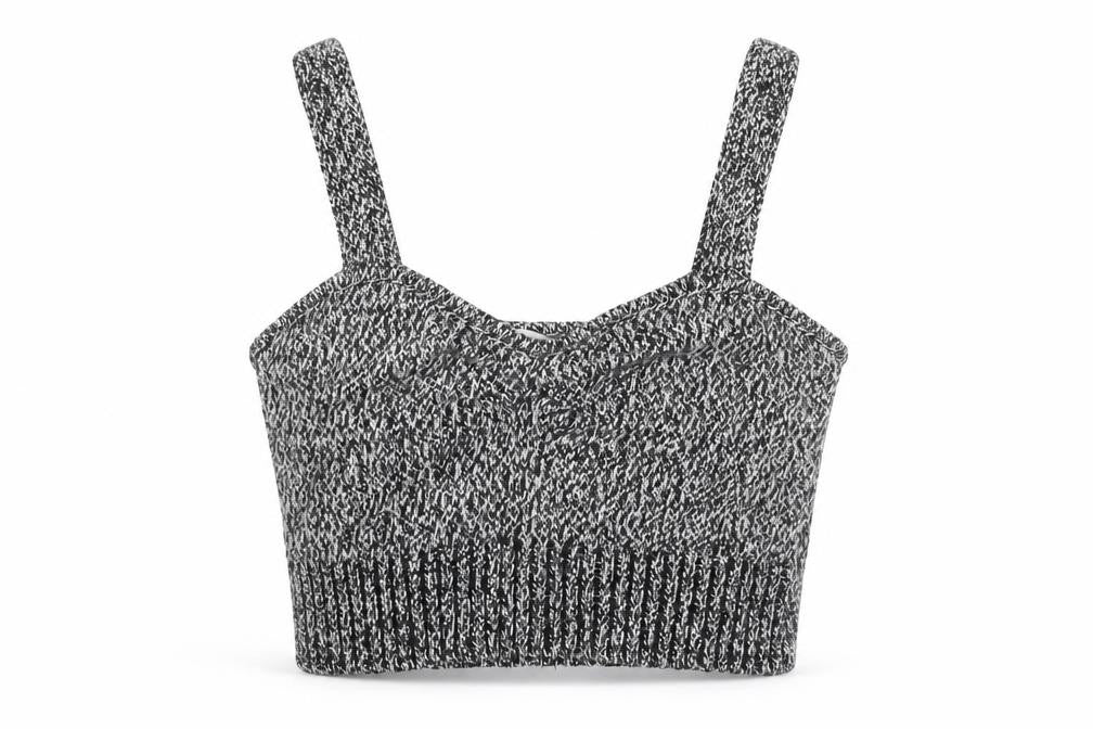 Zara Womens Grey Knit Cropped Tank Top L Slim Fit