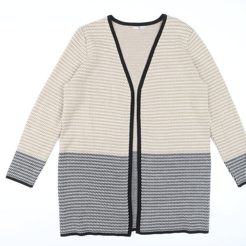 Tu Women’s Beige Black Cardigan Size 14 Knit Long Sleeve Open Front