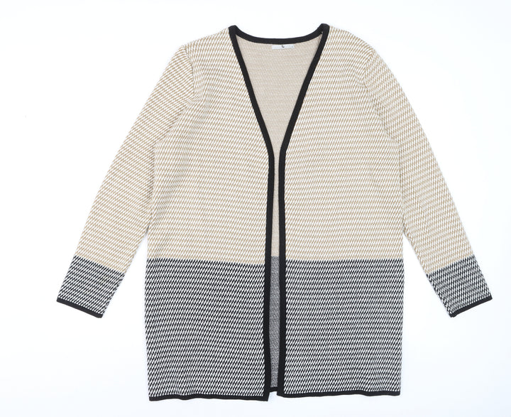Tu Women’s Beige Black Cardigan Size 14 Knit Long Sleeve Open Front