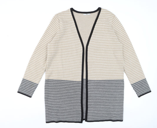 Tu Women’s Beige Black Cardigan Size 14 Knit Long Sleeve Open Front