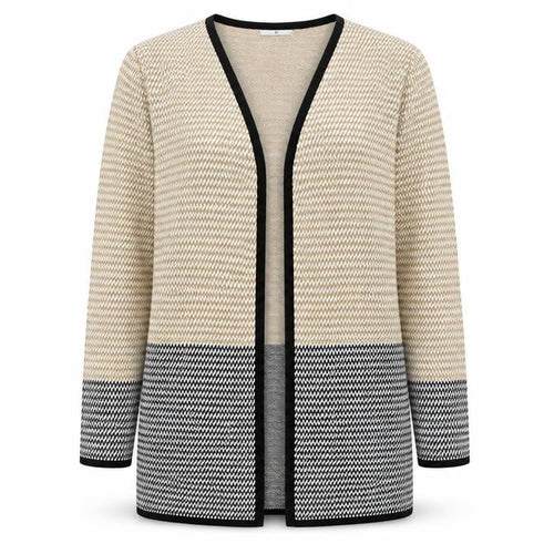 Tu Women’s Beige Black Cardigan Size 14 Knit Long Sleeve Open Front