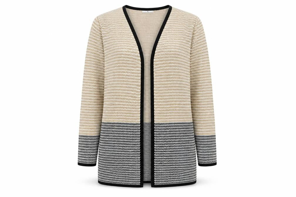 Tu Women’s Beige Black Cardigan Size 14 Knit Long Sleeve Open Front