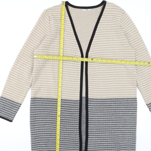 Tu Women’s Beige Black Cardigan Size 14 Knit Long Sleeve Open Front
